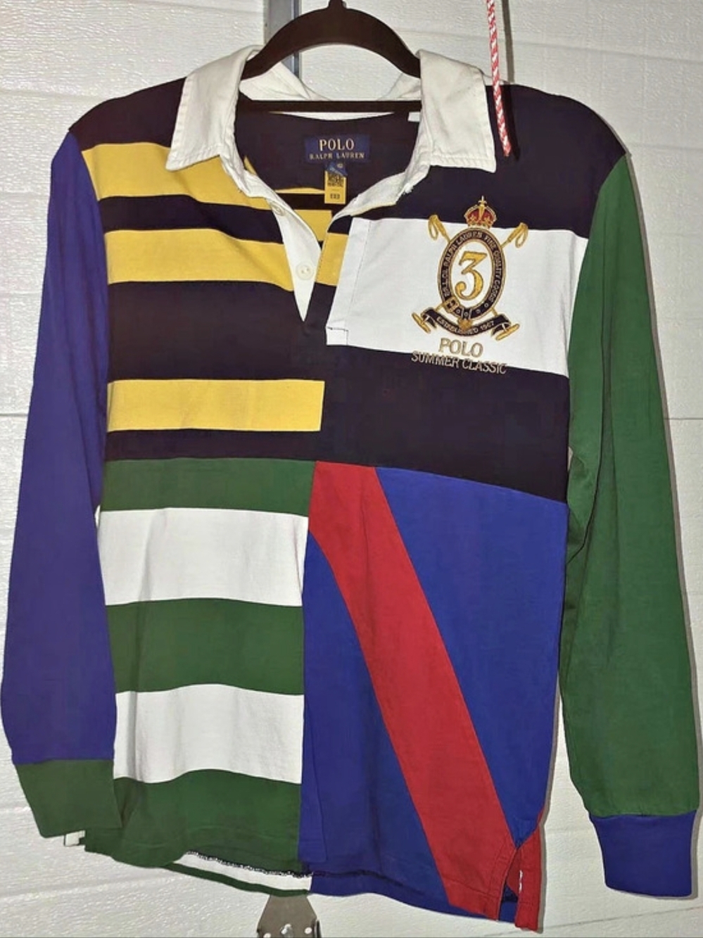 Polo Ralph Lauren Classic Fit Patchwork Jersey Rugby Shirt Color Block Rugby